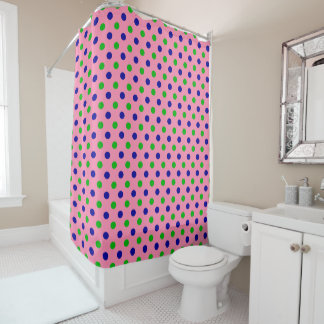 Blauw en groen op roze polka stippen patroon douchegordijn