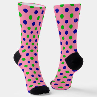 Blauw en groen op roze polka stippen patroon sokken