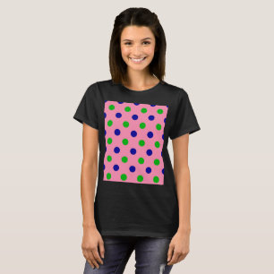 Blauw en groen op roze polka stippen patroon t-shirt