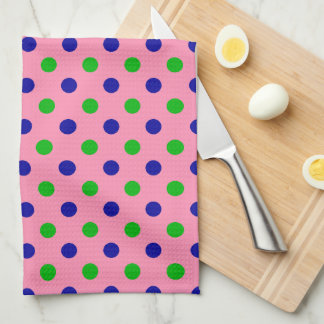 Blauw en groen op roze polka stippen patroon theedoek