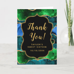 Blauw en Groen Pauw Agate Sweet Sixteen Bedankkaart