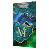 Blauw en groen Peacock Faux Glitter Agate Klembord (Links)