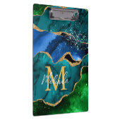 Blauw en groen Peacock Faux Glitter Agate Klembord (Rechts)