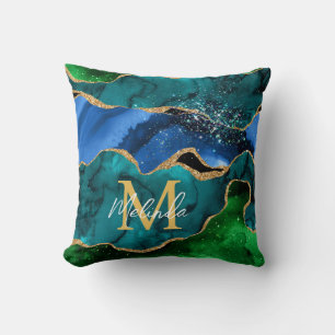Blauw en groen Peacock Faux Glitter Agate Kussen