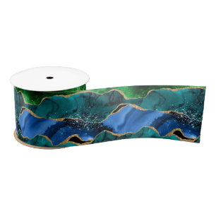 Blauw en groen Peacock Faux Glitter Agate Lint