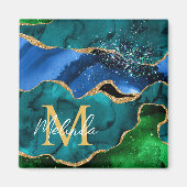 Blauw en groen Peacock Faux Glitter Agate Magneet (Voorkant)