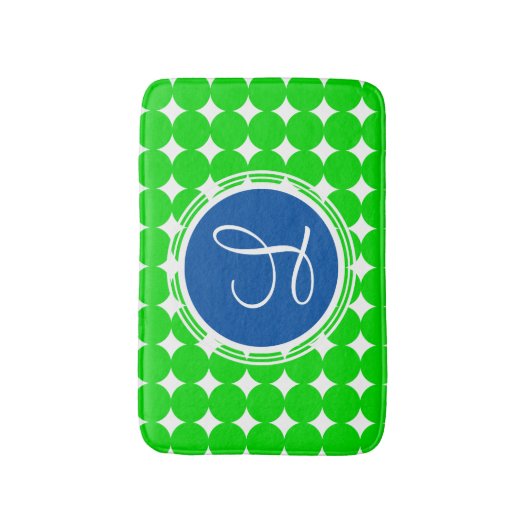 Blauw- en Groen Polka Dot Monogram Badmat (Voorkant Verticaal)