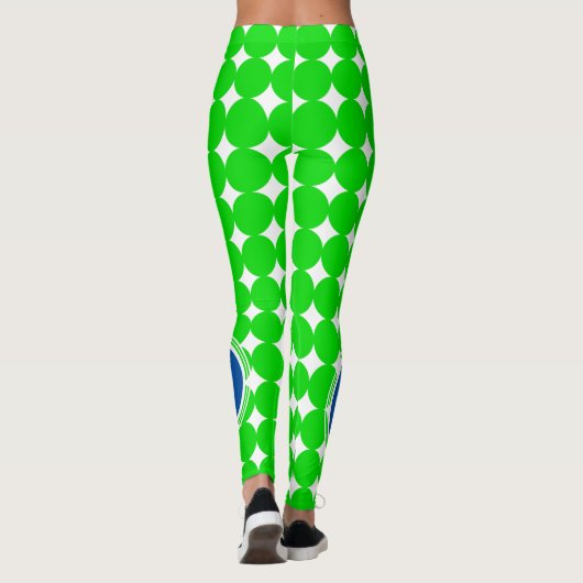 Blauw- en Groen Polka Dot Monogram Leggings (Achterkant)