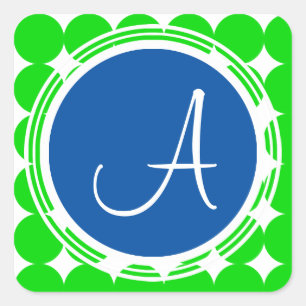 Blauw- en Groen Polka Dot Monogram Vierkante Sticker