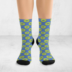 Blauw en groen Pop Art Zoenende Lippen XOXO Sokken