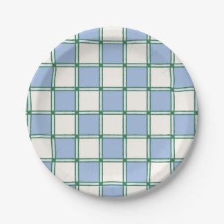 Blauw en groen Preppy Painted Checkers/Plakken Papieren Bordje