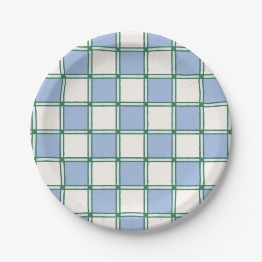 Blauw en groen Preppy Painted Checkers/Plakken Papieren Bordje (Voorkant)