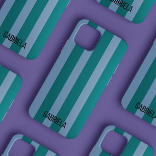 Blauw en Groen Retro Stripe Script Naam Schattige iPhone 12 Hoesje