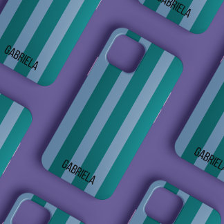 Blauw en Groen Retro Stripe Script Naam Schattige iPhone 12 Hoesje