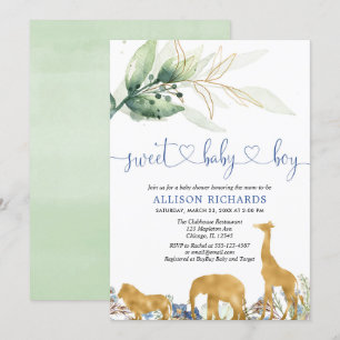 Blauw en groen safari oerwoud boy baby shower kaart