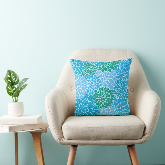 Blauw en groen Sierkussen Floral Pattern (Stoel)