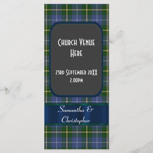 Blauw en groen tartan plaid bruiloft programma (Voorkant)