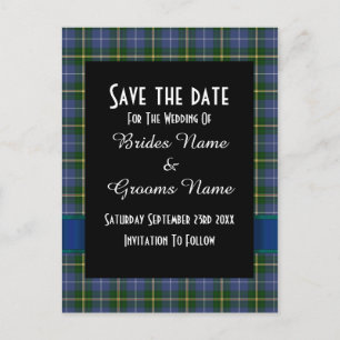 Blauw en groen tartan plaid save the date aankondigingskaart