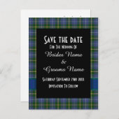 Blauw en groen tartan plaid save the date aankondigingskaart (Voorkant / Achterkant)