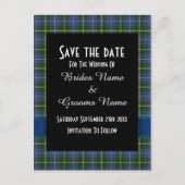 Blauw en groen tartan plaid save the date aankondigingskaart (Voorkant)