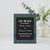 Blauw en groen tartan plaid save the date aankondigingskaart (Staand voorkant)
