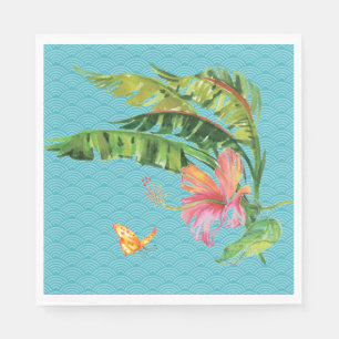 Blauw en Groen Tropisch Bladeren Bloempapier Serve Servet