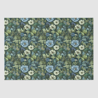 Blauw en Groen Victoriaans Wildbloempatroon Tissuepapier