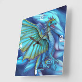 Blauw en groen vierkant draken wandklok vierkante klok (Hoek)