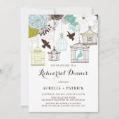 Blauw en Groen Vogelkooien repetitie Diner Kaart (Voorkant)