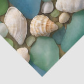 Blauw en groen Zee Glass en Seashell Tissue Paper Tissuepapier (Detail)
