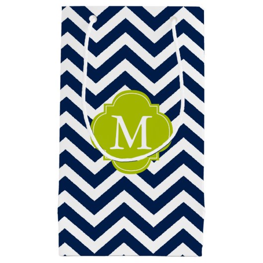 Blauw en groen Zigzag Pattern Monogram Klein Cadeauzakje (Voorkant)