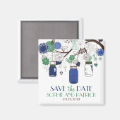Blauw en Groene Mason Jars sparen de Datum Magnet Magneet (Voorkant / Achterkant)
