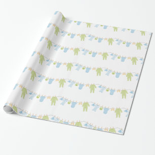 Blauw- en groenkleding voor het oppakken van papie cadeaupapier