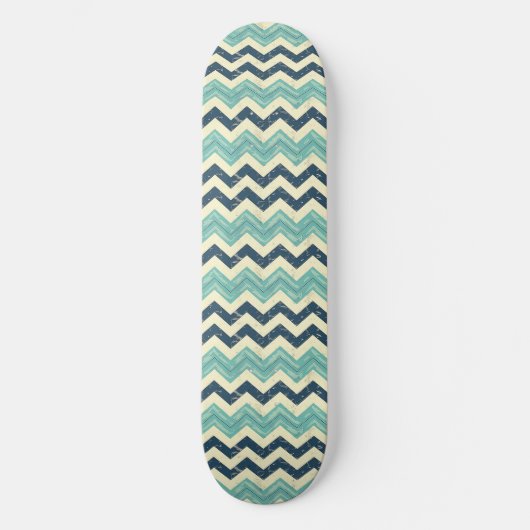 Blauw en Grungy Chevron Patroon Skateboard (Voorkant)