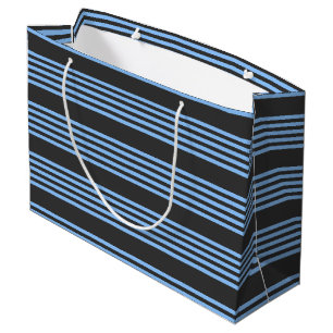 Blauw en houtskool met vijf strippen groot cadeauzakje
