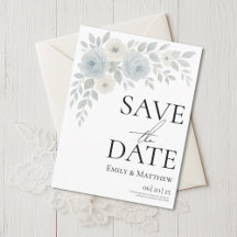 Blauw en ivoor bloemensave the date