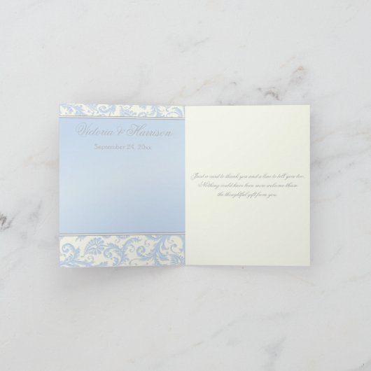 Blauw en ivoor damast bedankkaart (Binnen)