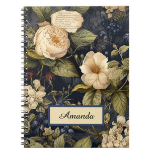 Blauw en Ivoor Elegant Flower Notitieboek