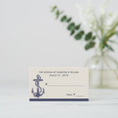 Blauw en Ivoor Nautisch Thema Bruiloft Escort Kaar Plaatskaartje (Staand voorkant)