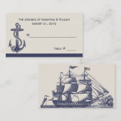 Blauw en Ivoor Nautisch Thema Bruiloft Escort Kaar Plaatskaartje (Voorkant / Achterkant)