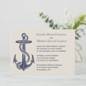 Blauw en Ivoor nautisch thema bruiloft uitnodiging (Staand voorkant)