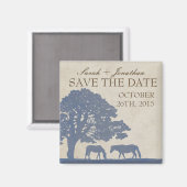 Blauw en Ivoor  Paard Boerderij Save The Date Magneet (Voorkant / Achterkant)