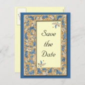 Blauw en Ivoor Save the Date Briefkaart (Voorkant / Achterkant)