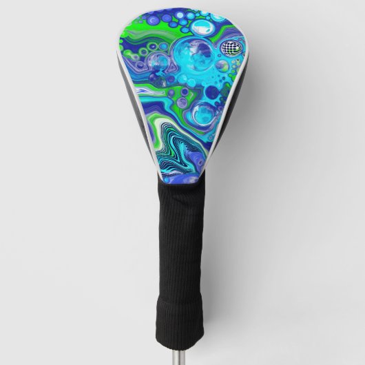 Blauw en kalkgroen kleurverfeffect golfheadcover (Voorkant)