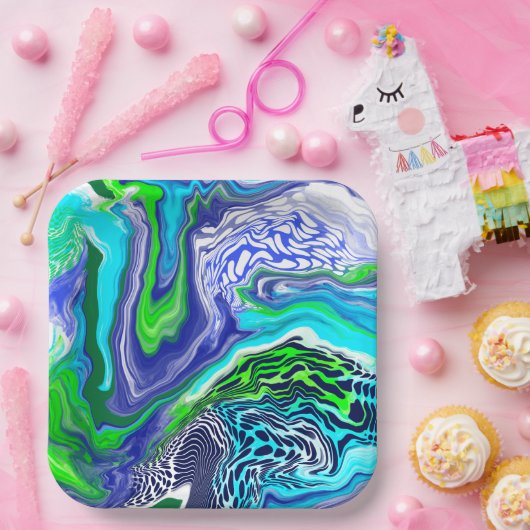 Blauw- en kalkgroene marmer-zwembroeken Birthday P Papieren Bordje (Feest)