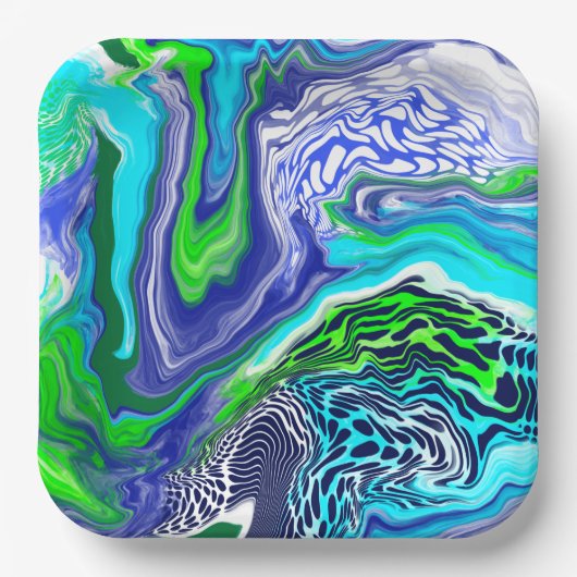 Blauw- en kalkgroene marmer-zwembroeken Birthday P Papieren Bordje (Voorkant)