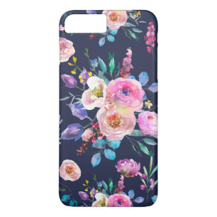 Blauw en kleurrijke bloemen Bouquet Pattern iPhone 8 Plus / 7 Plus Hoesje