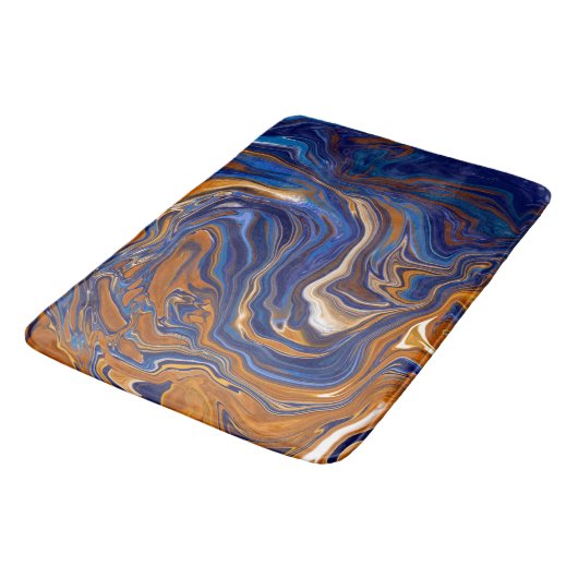 Blauw en koper Abstracte moderne kunst Badmat (Gekanteld)