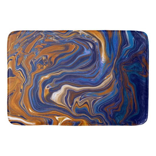 Blauw en koper Abstracte moderne kunst Badmat (Voorkant)