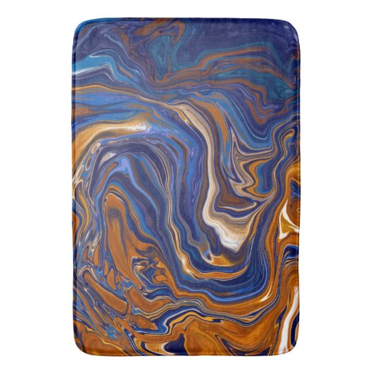 Blauw en koper Abstracte moderne kunst Badmat (Voorkant Verticaal)